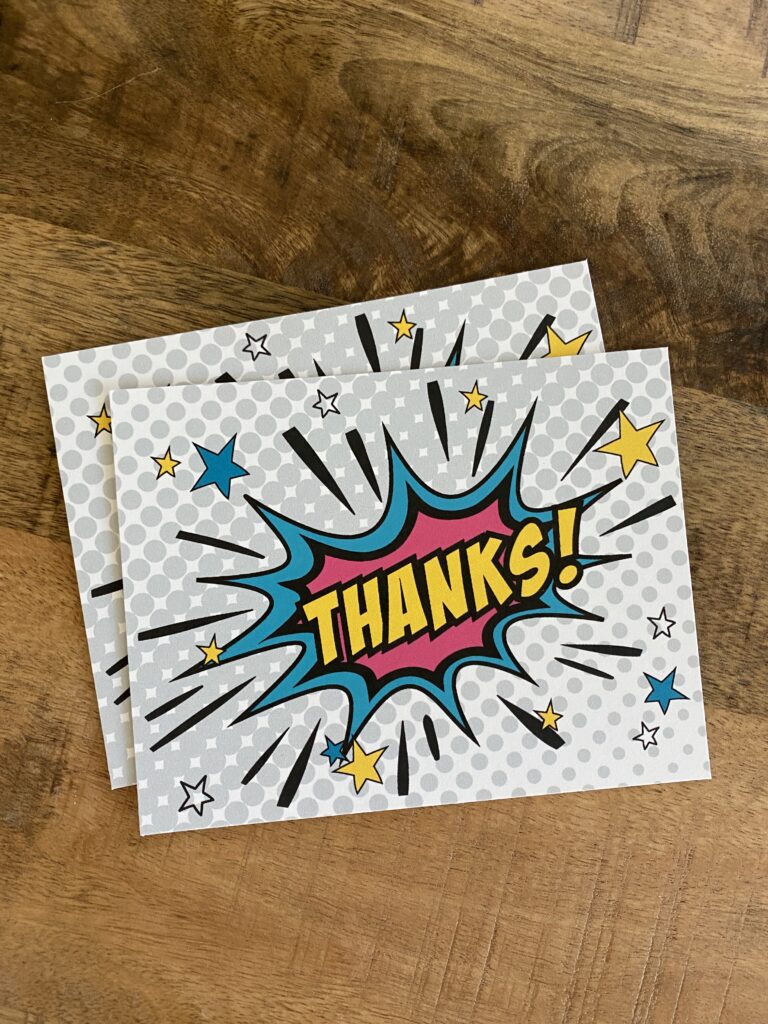 Super Hero Comic Book Invitations and Thank You Cards